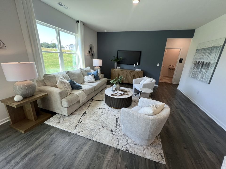 Living room of the Hayden model at Collins Ridge